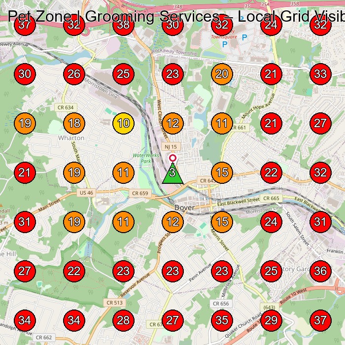 Pet Zone | Grooming Services GeoGrid visibility map for Pet Groomer in Rockaway
